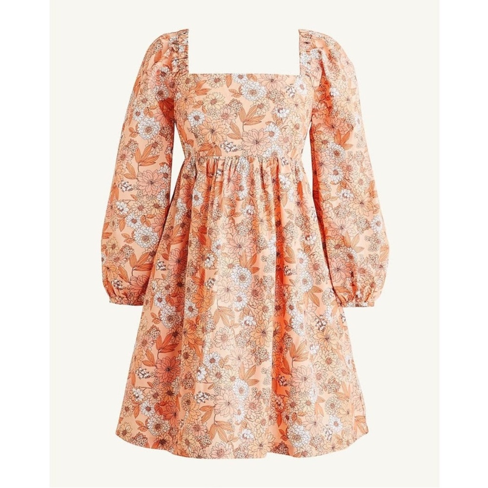 BOGO! J. Crew Zinnia Floral Squareneck Smocked Poplin Mini Dress Peach M